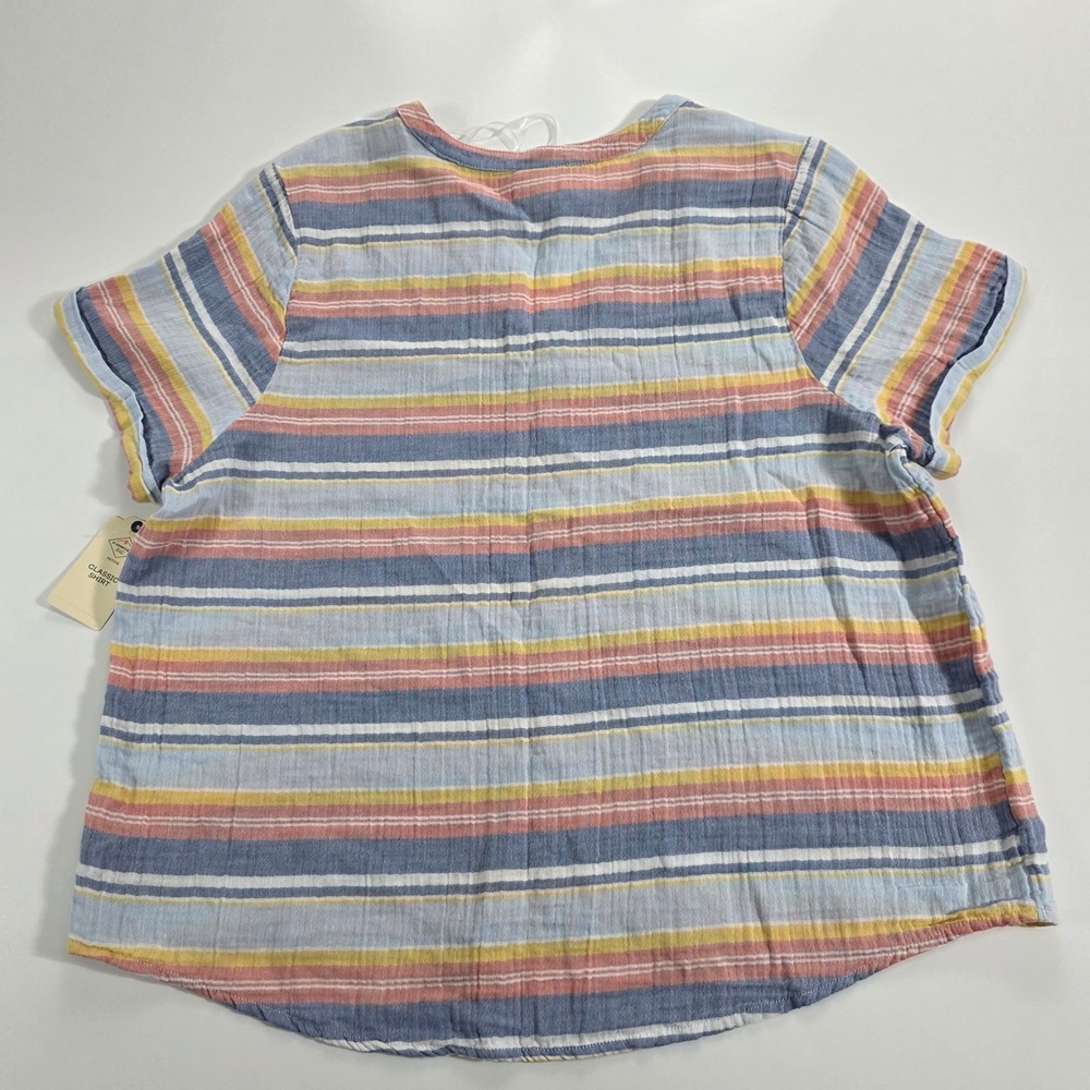 St John's Bay Coastal Stripe V-Neck Cotton Gauze Blouse PXXL Blue Pink Yellow - Picture 7 of 8